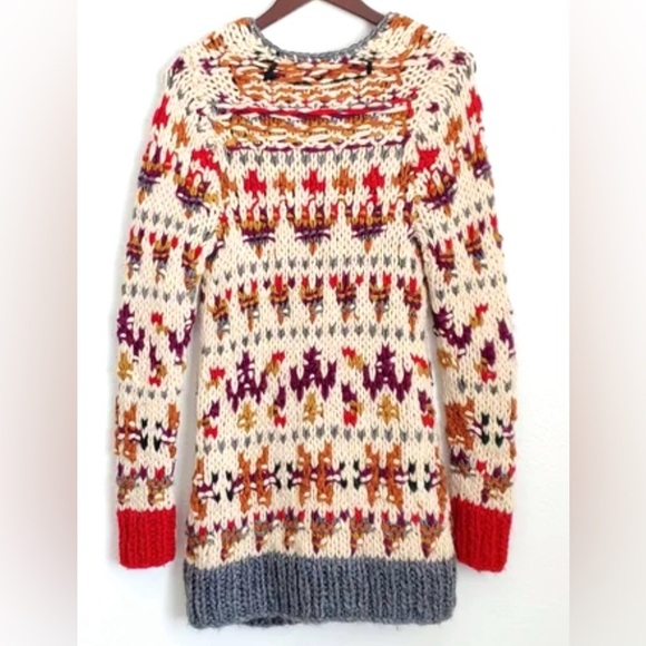 Anthropologie Cream and Red Patterned Cardigan - Picture 2 of 9